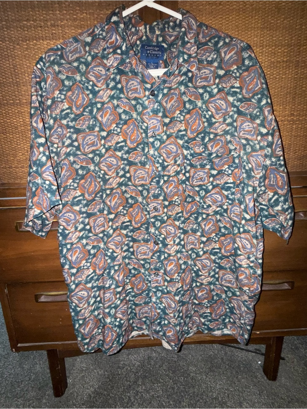 Vintage Cambridge Classics Short Sleeve Button-Up Shirt - Green & Rust Paisley